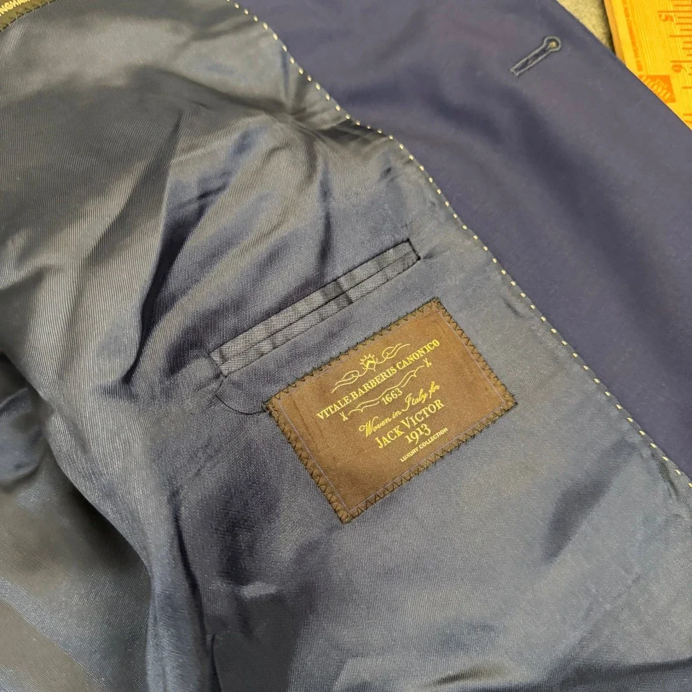 Jack Victor Luxury Collection Blazer Mens 48 Regular Blue Wool Italian Fabric